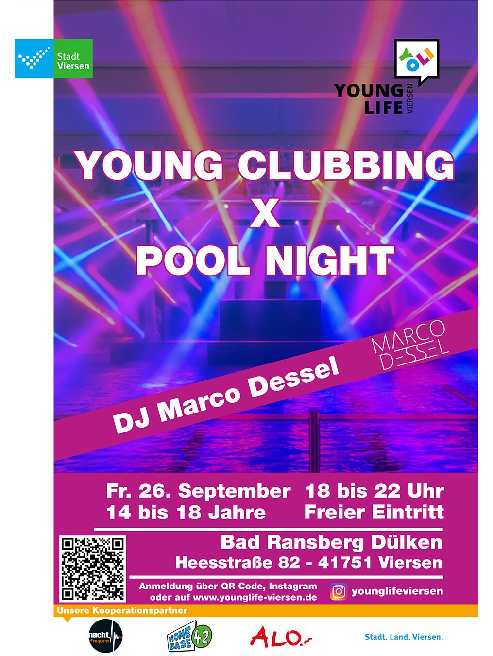 Plakat Final Young Clubbing x Pool Night Instagram Beitrag Grid 3zu4